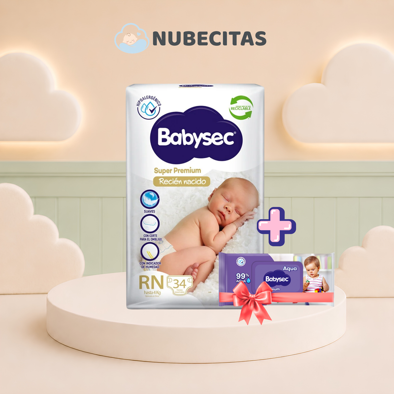 Pañales Babysec Super Premium RN x34 + Toallita Regalo