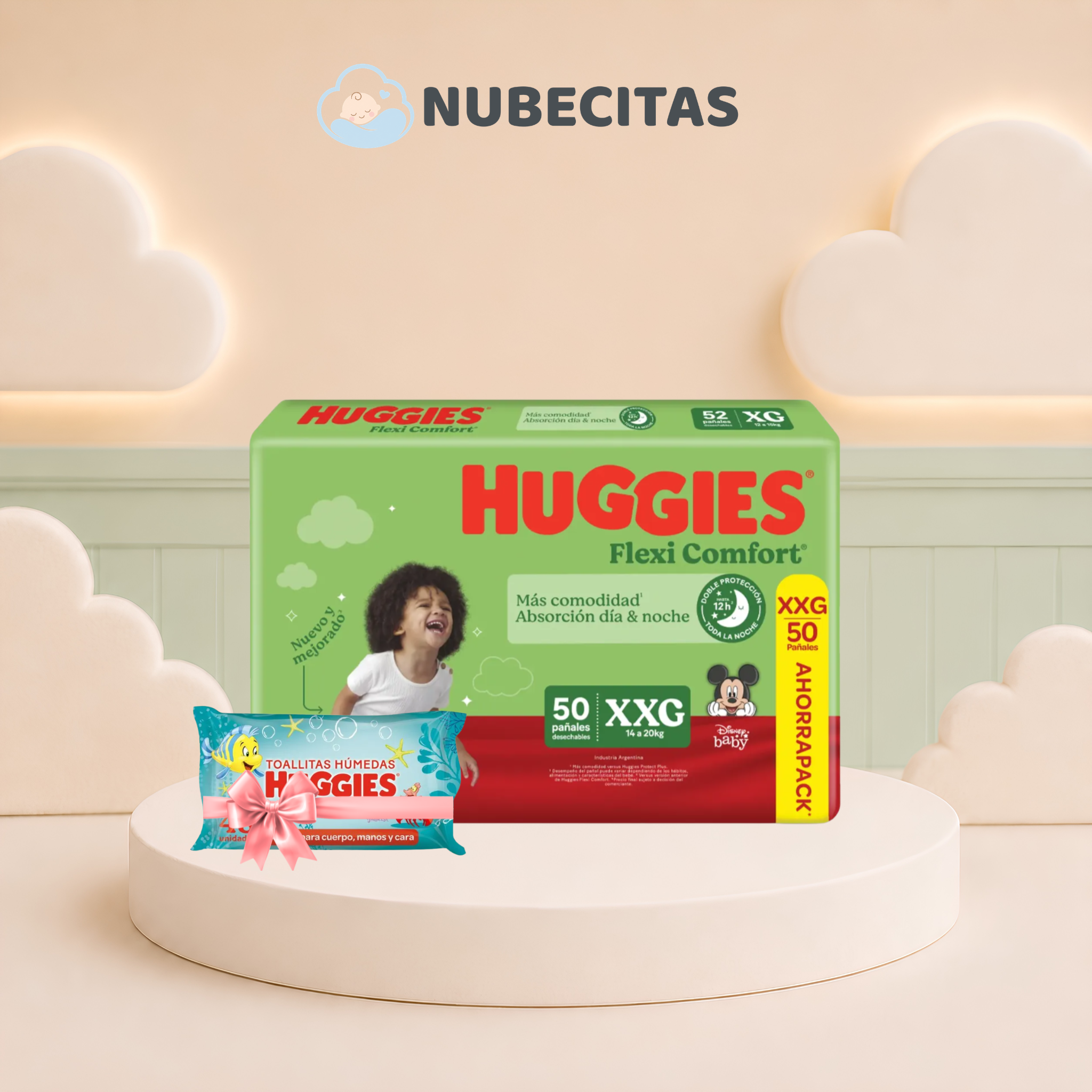 Pañales Huggies Flexi Comfort Pack Mediano + Toallita Regalo