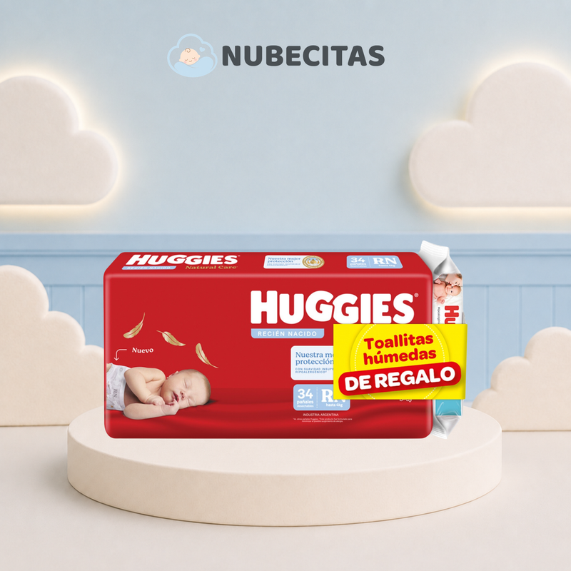 Pañales Huggies Natural Care RN x34 + Toallita Regalo