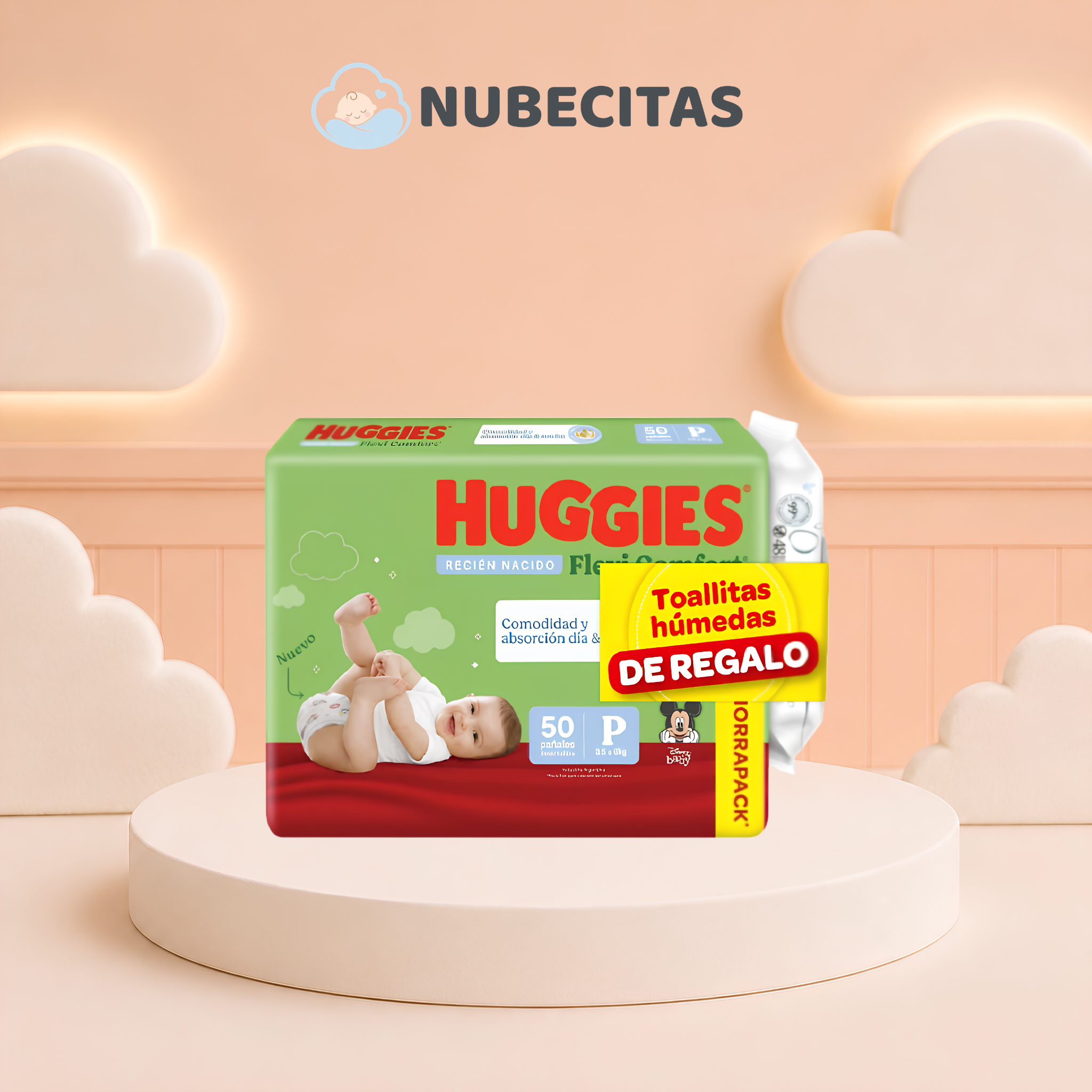 Pañales Huggies Flexi Comfort Talle P x50 + Toallitas Regalo